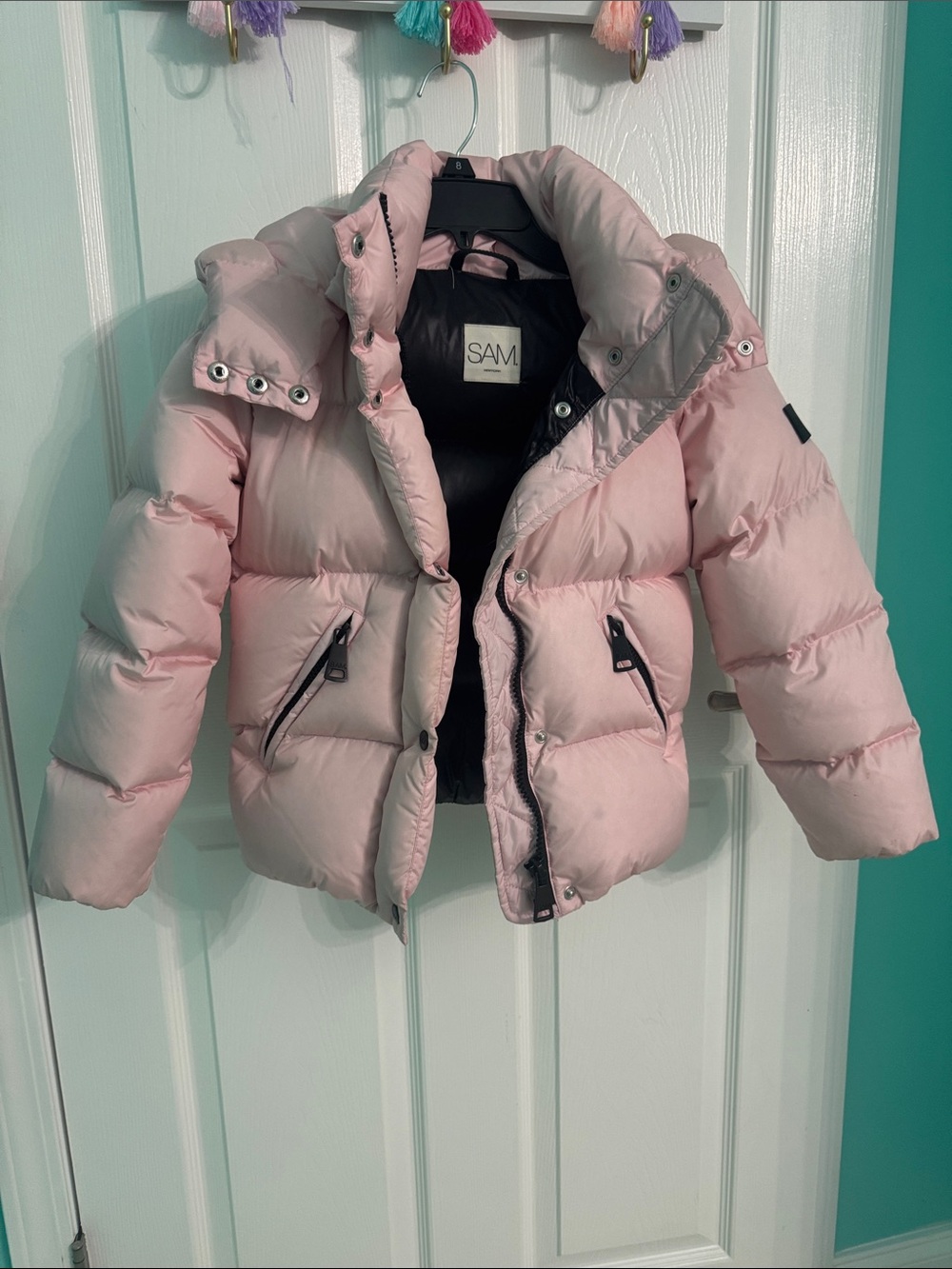 SAM. Soft Pink Kids Puffer Jacket with High Collar